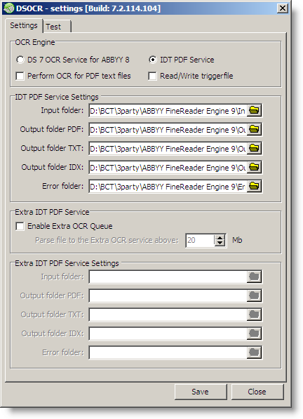 Venster DSOCR - settings dat wordt geopend vanaf &nbsp;tabkaart Plug-ins van de Corsa Management Console