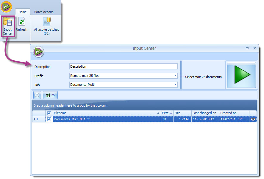 Input Center. Klik op het oogje om het document te bekijken.