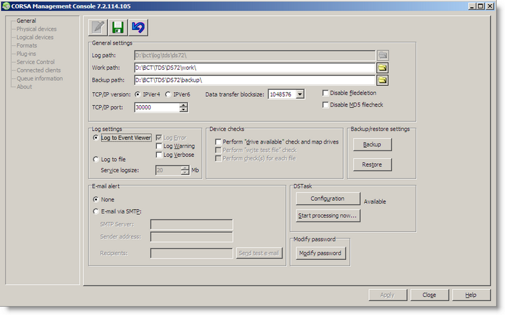 Op tabblad 'General', kader 'Log settings' kan worden ingesteld of de loginformatie in de Event Viewer moet worden opgeslagen